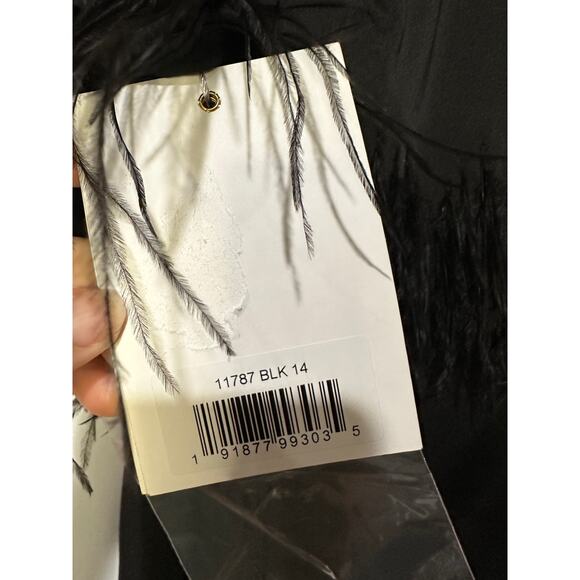Mac Duggal Embellished Neck Feather Trim Cocktail Dress 11787 Size 14 Evening - Picture 7 of 16